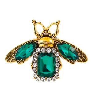 Bee Brooch Beautiful Emerald Rhinestone Pin Gemstone Glam Insect Bumble Sparkle